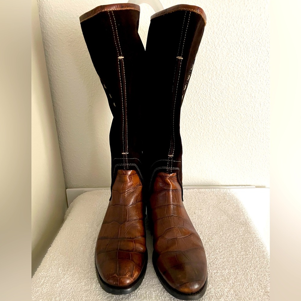 Vero Cuoio ITALY-Genuine Leather Suede Tall Riding Boots Brown Croc
7m